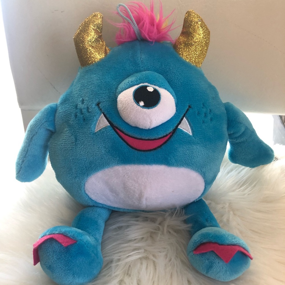 One Eyed Monster Stuffed Animal - blue, pink and gold